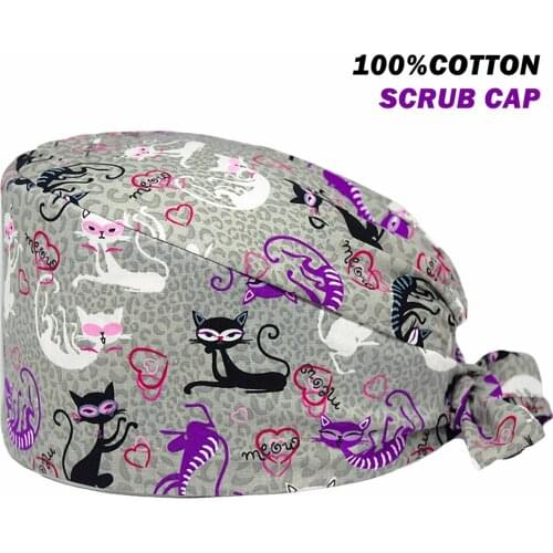 Cotton Nurse Surgicals Cap Adjustable Tie Back Nursing Hat Anime Print Laboratory Beauty Salon Clinic Working Scrub Caps Unisex