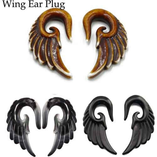 2PCS Acrylic Angel Wing Design Spiral Plugs Ear Gauges Alargador De Orelha Expander Ear Plugs and Tunnels Body Jewelry Piercings