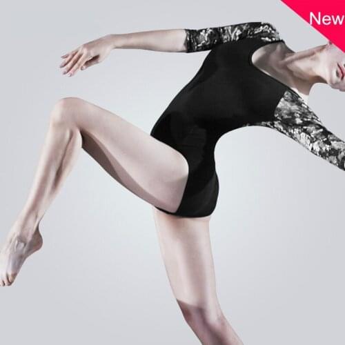 Thin Shadow 3/4 Sleeve Lace Patchwork Suit Ballet Gymnastics Leotard for Women Adult Black Dancing Leotards Dance Yoga Leotard