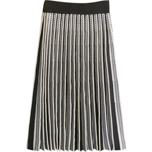 Plus Size Skirt Women Fashion Skirts 2020 Ladies Winter Knitted Long Pleated Skirt Autumn Black Faldas Jupe Femme ZX713