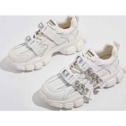 2021 Women Flat Breathable in Summer Sneakers Casual Female Mesh Lace Up Rhinestone Platform Comfortable Vulcanized Shoes