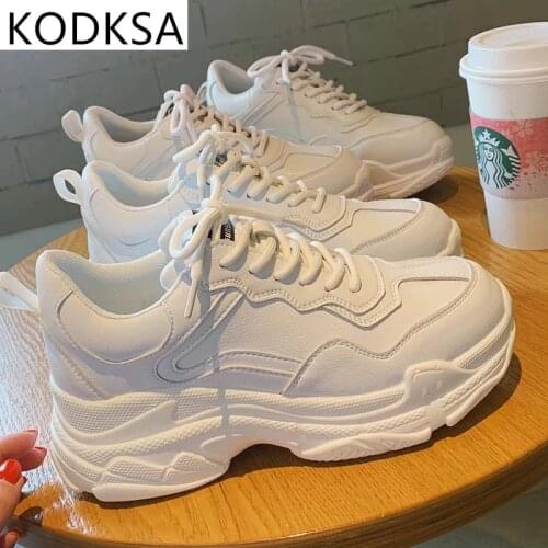 White Women Shoes New Chunky Sneakers For Women Lace-Up White Vulcanize Shoes Casual Fashion Dad Shoes Platform Sneakers Basket