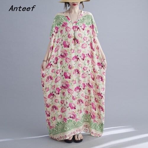 Short sleeve cotton satin vintage floral dresses for women casual loose maxi long woman summer beach dress elegant 2021 sundress