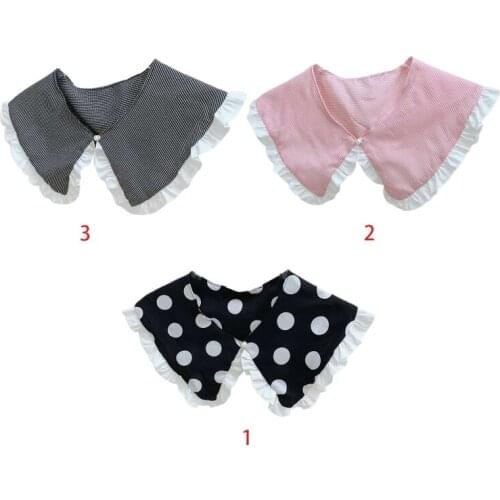 Women Sweet Ruffles False Collar Lolita Plaid Polka Dot Necklace Shawl Capelet