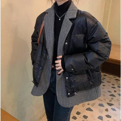 Womens Cotton Padded Clothes Korean Version Loose Autumn And Winter Versatile Fake Two Thickened Coats Fad New Cotton Padded
