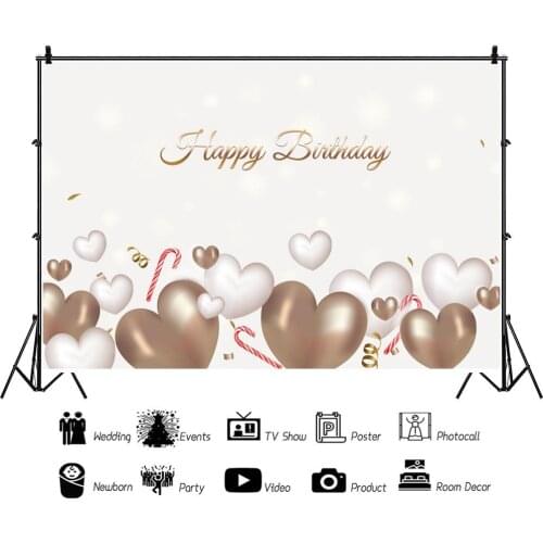 Gold and Silver Balloon Ribbons Bunting Happy Birthday Party Backdrops Photo Background Decorations for Photography Props
