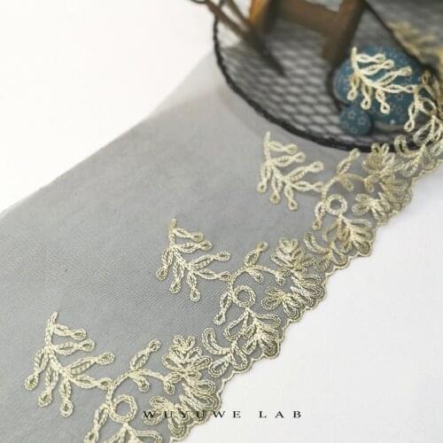 10Meters Gold Embroidery Black Mesh Lace Fabric Trim DIY Accessories Collar Skirt Dress Curtains Baby Dolls Clothes 15cm Wide