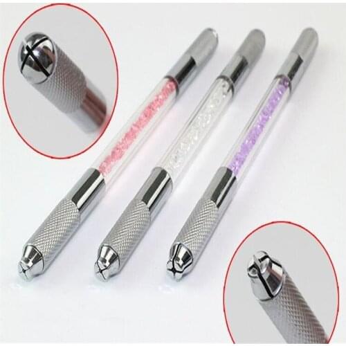 10 Pcs Crystal Double Heads Microblading Pen Tattoo Machine for Permanent Makeup Eyebrow Tattoo Manual Pen Needle Blade
