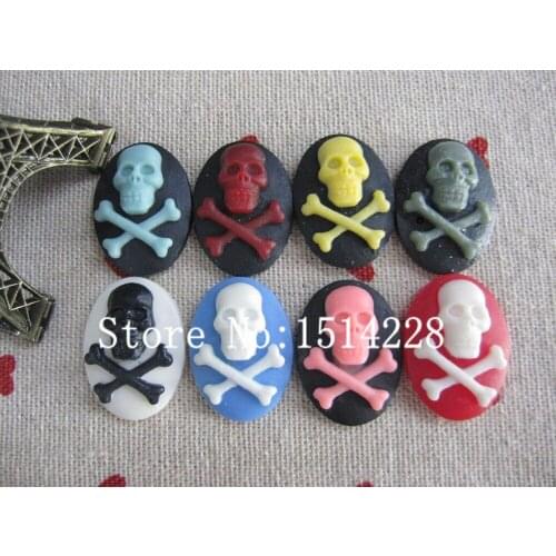 Free shipping! (18*25mm)Mixed colors.Very hot resin skull Cameo .Resin Flatback Cabochon for Earring .jewelry Accessory.DIY