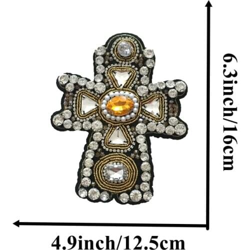 2pcs 3D Rhinestones Cross Sew on Patches for Clothes Bags Jacket DIY Sewing Beaded Embroidery Badge Patch Appliques