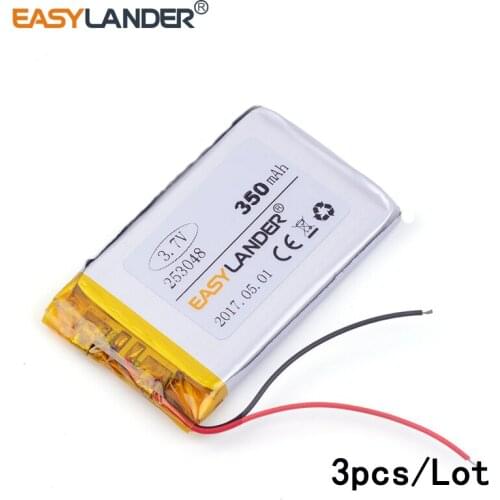 3pcs /Lot 3.7v lithium Li ion polymer rechargeable battery 253048 350mAh For MP3 MP4 GPS Digital Products