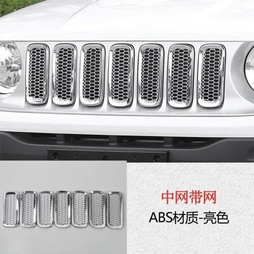 For Jeep Renegade 2016-2018 7PCS ABS Chrome Car Front Hood Mesh Grill Grille Decorative Cover Trim Car Styling Accessories