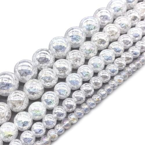 White Crack Popcorn Crystal Beads Natural Stone Round Loose bead 4/6/8/10/12MM Jewelry bracelet Making DIY