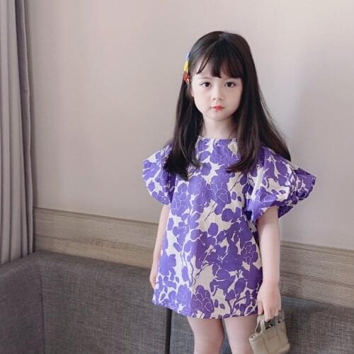 Menoea Summer Girls Dresses Costumes New Baby Floral Flower Printing Casual Cute Korean Puff Sleeve Children Clothing