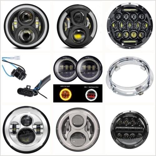 DOT White Amber DRL Halo 7" LED Headlight/ Red Demon 4.5" Passing Lamps /7 Inch Headlamp Mounting Bracket Ring Motorcycle Part