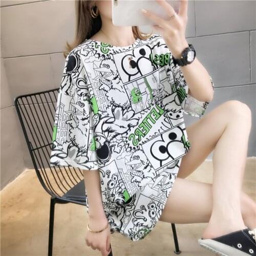 EasyCore Fashion Street Style Half Sleeve Graffiti Print Oversized Statement T-shirt Teenagers Loose Long Summer Tops