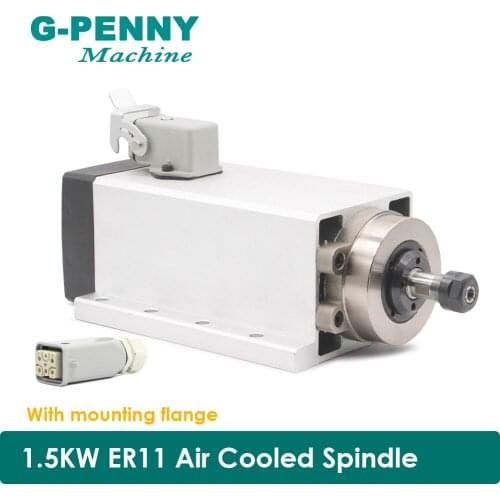 1.5kw ER11 Air Cooled Spindle motor 220v with flange square spindle 400Hz air cooling 4pcs bearings for CNC wood wood
