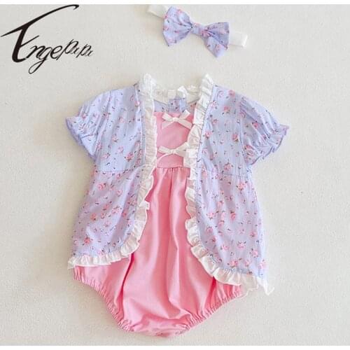 Engepapa Newborn Baby Girls Cotton Short Sleeve Flower Jumpsuit Summer Infant Baby Girls Bodysuits Toddler Baby Girl Clothes