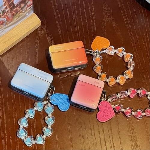 Gradient Hard Cases For Apple Airpods 3 2 1 Wireless Earphones Earbuds Lanyard Bracelet Heart Shockproof Protection Cover Holder