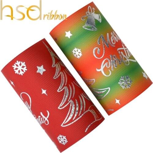 HSDRibbon 75mm custom XMS Series Silver hologram Printed Grosgrain Ribbon 50Yards/Roll