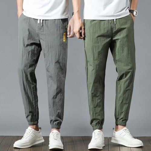 Capri-Pants Mens Summer Thin Viscose Fiber Casual Mens Loose Beam Sports Pants