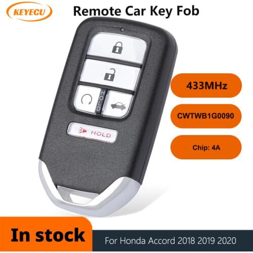 KEYECU 433.92MHz 4A FCC: CWTWB1G0090 OEM Board 5 Button Remote Car Key Fob for Honda Accord 2018 2019 2020