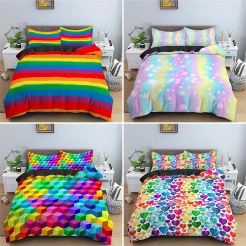 Colorful Stripe Duvet Cover Microfiber Quilt/Comforter Cover Rainbow Printing Bedding Set King Queen Size Bedclothes For Girls
