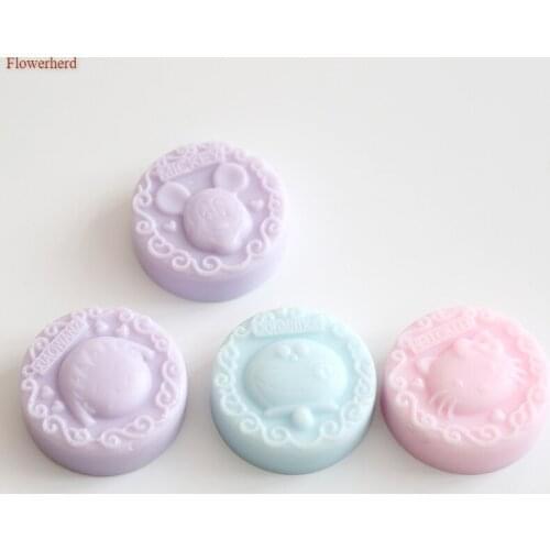 Cartoon Figures Animals 4-hole Round DIY Handmade Soap Silicone Mold Cat Mouse Soap Molds for Soap Making Chocolate Cake Mold