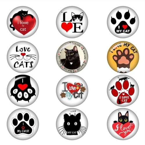 LOVE CATS glass snap button Round photo glass cabochon demo flat back Making findings 12mm/18mm/20mm/25mm A7452