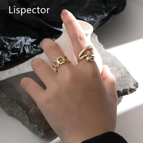 Lispector 925 Sterling Silver Korean Hollow Glossy Rings for Men Elegant Geometric Ring Minimalist Exaggerated Unisex Jewelry