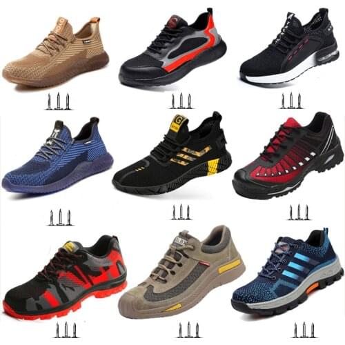 Work Safety Shoes For Men Breathable Air Mesh Work Boots Steel Toe Cap Anti-Smashing Construction Safety Work Sneakers