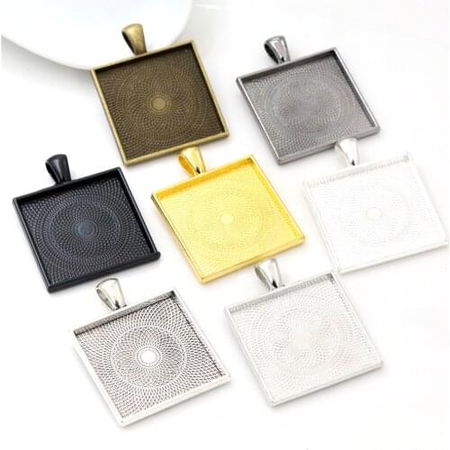 New Fashion 5pcs 25mm Inner Size 7 Colors Plated Square Cabochon Base Setting Charms Pendant,Fit 25mm Square Glass Cabochons