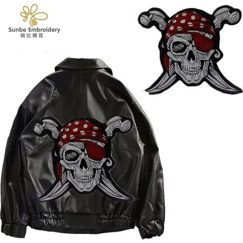 Skull Knife Badge Die Pirate Patches Men Jacket Backpack Ride Jacket Iron on Embroidery Applique