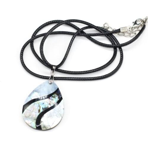 Natural Shell Pendant Necklace Exquisite Waterdrop Abalone Shell White Black Shell Charms Wax Thread for Women Jewelry Necklace