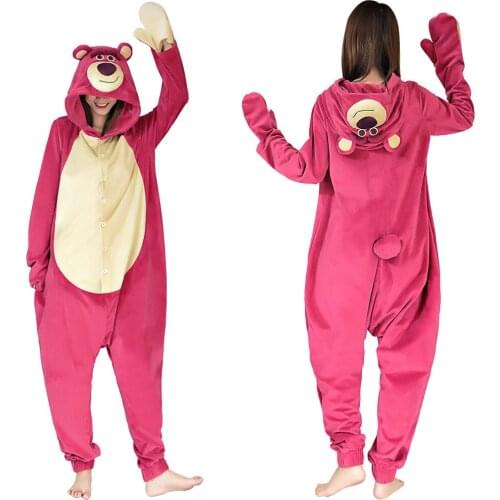 Lotso Strawberry Bear Cosplay Onesies Pajama Men Women Sleepwear Pyjamas Christmas Halloween Costume