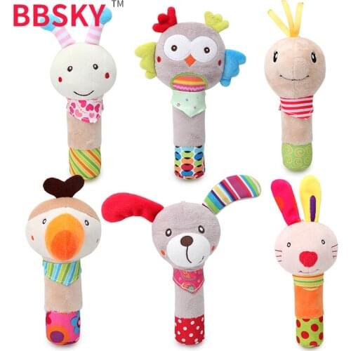 Baby hand rattle stick with gutta-percha Giraffe Animal Plush Toys Baby Stroller Toys baby bed hanging toys