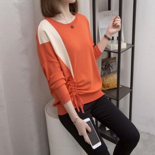 Casual Plus Size Womens Autumn Knitwear 2021 New Sweater Knit Bottoming Shirt Fashion Korean Loose Pleated Jumper Top M114