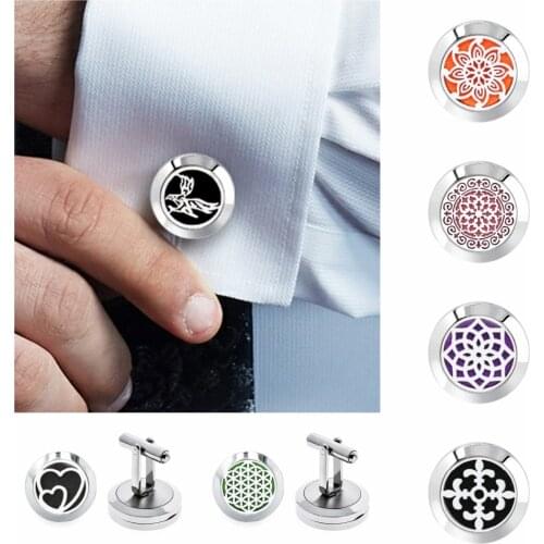 Drop shipping 1pair 20mm Stainless Steel Locket Cuff Links Essential Oil Diffuser Locket Aromatherapy Cufflinks Free 10pcs pads