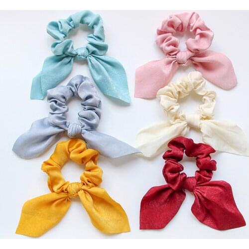 Silk BowKnot Ribbon Scrunchies Women Elastic Hair Bands Girl Hair Rope Tie Rabbit Ears Knotted Ponytail Holder Hair Accessories