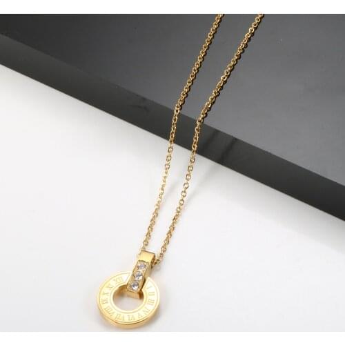 Luxury Gold Color Roman Numeral Pendant Necklace CNC Stone Round Charm Necklace For Women Necklace Jewelry Gift
