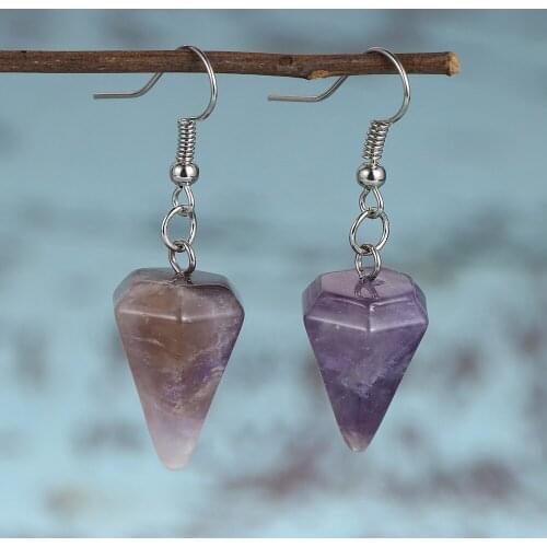 Hexagonal Cone Natural Turquoises Crystal Tiger Eye Stone Drop Earrings Women Girls Fashion BOHO Dangle Earrings Party Jewelry