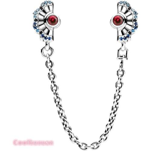 Blue and pink fan safety chain 100% 925 Sterling Silver beads Fits Original Pandora bracelets Jewelry Making
