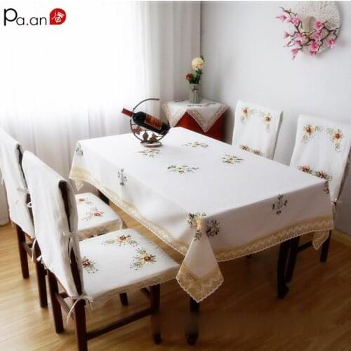 Ribbon Embroidery Tablecloth White Beige Honeycomb Table Cloth Square Tablecloth Chair Cover Manteles De Mesa Rectangular