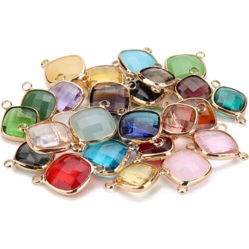 5pcs 11mm White Double Hole Glass Charms Pendants Connector for Chain Bracelets Necklace Women DIY Jewelry Making Findings