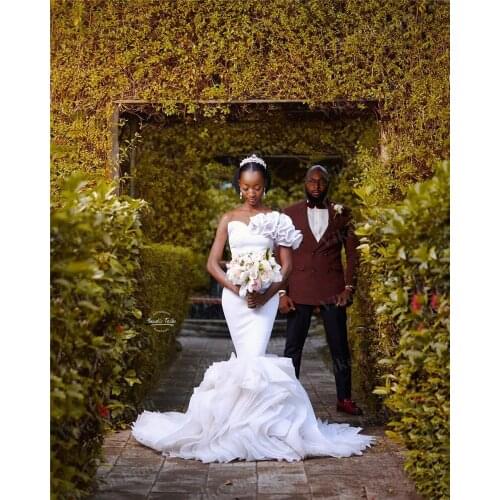 Mermaid wedding dress ruffles tiered bride dress plus size wedding gown african black girl wedding dress 2021