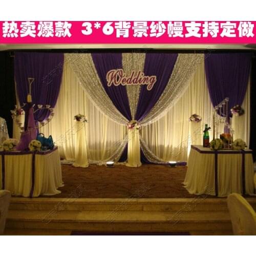 Wedding white Backdrops with luxurious purple Swag for Wedding Decorations 20ft*10ft wedding stage curtain with sequin