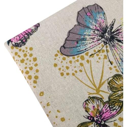 Elegant Butterfly Printed Canvas Cotton Linen Sewing Fabric Manual Quilting Material DIY Handmade Abrasion-Resistant Cloth 150CM