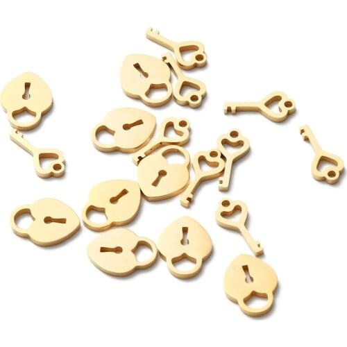 Mirror Polished Stainless Steel Key Heart Padlock Charms For Diy Necklace Bracelet Key Lock Pendant Wedding Jewelry Making