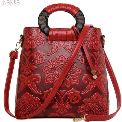 Crossbody Bag For Women Floral Vintage Women Shoulder Messenger Bag Chinoiserie Embossing Leather Women Bags Fashion Handbags