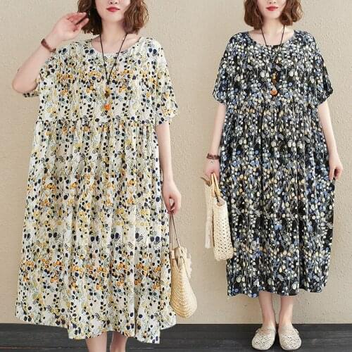 2021 Summer New Chiffon Dress Holiday Long Floral Literary Extra Large Size Womens Clothes Casual Loose Short Sleeve Robe zh773